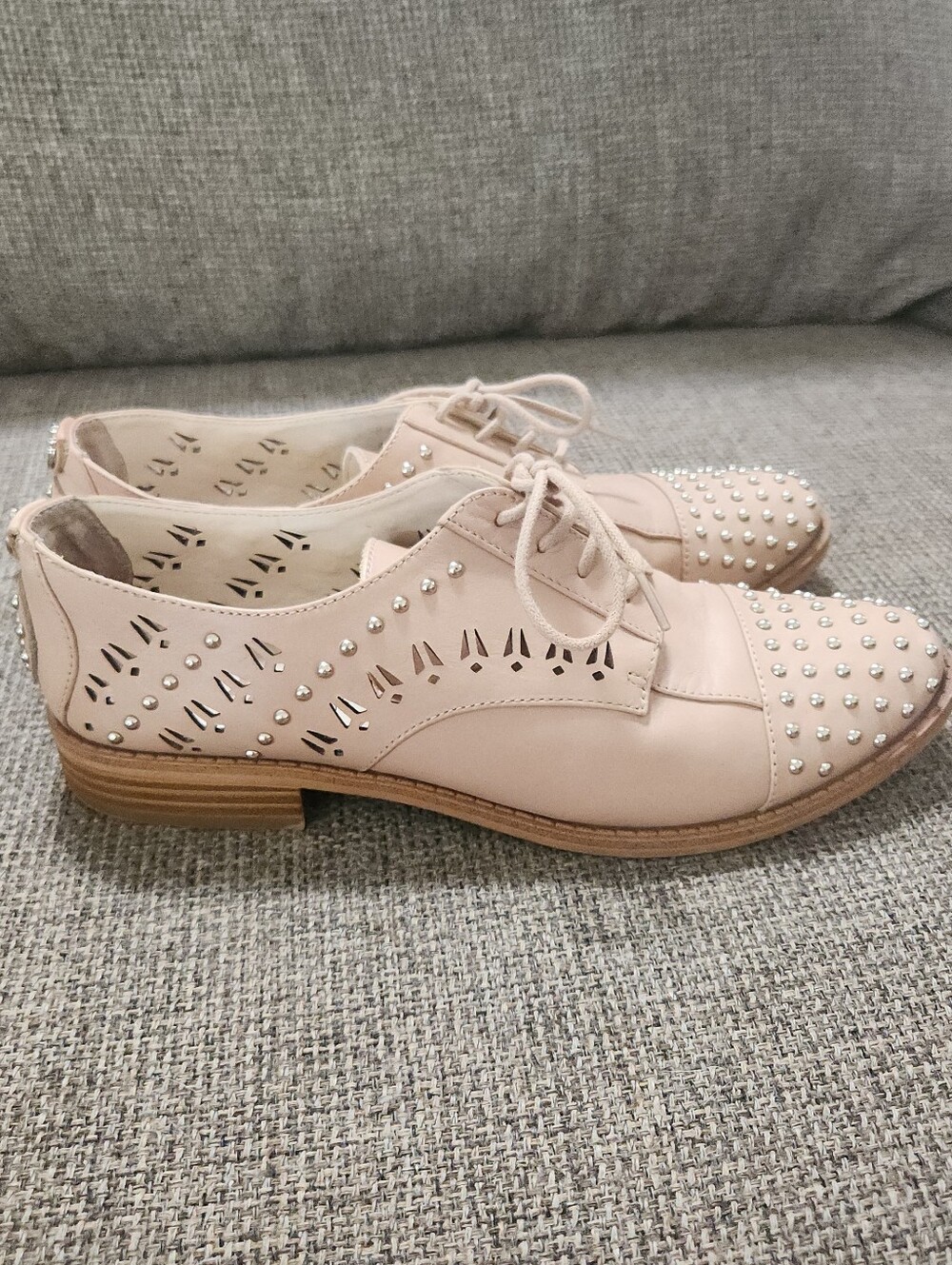 Sam Edelman Jayna Studded Oxfords Perforated Flats Nude Tan 7